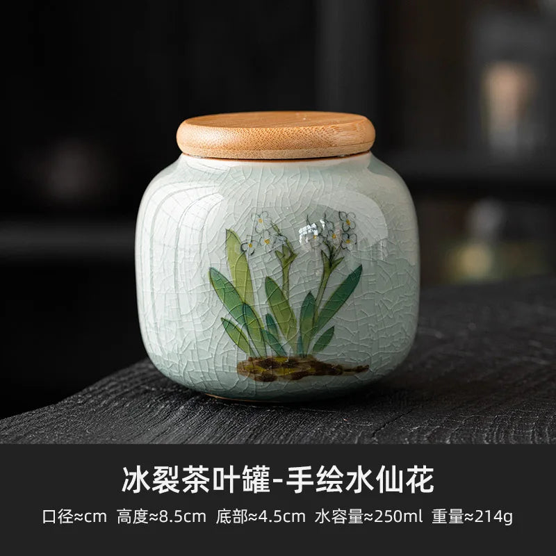 European Ceramic Storage Jar with Cover Hand Painted Flowers for Decoration Tabletop Sealed Tea Canister Kitchen Grain Dispenser